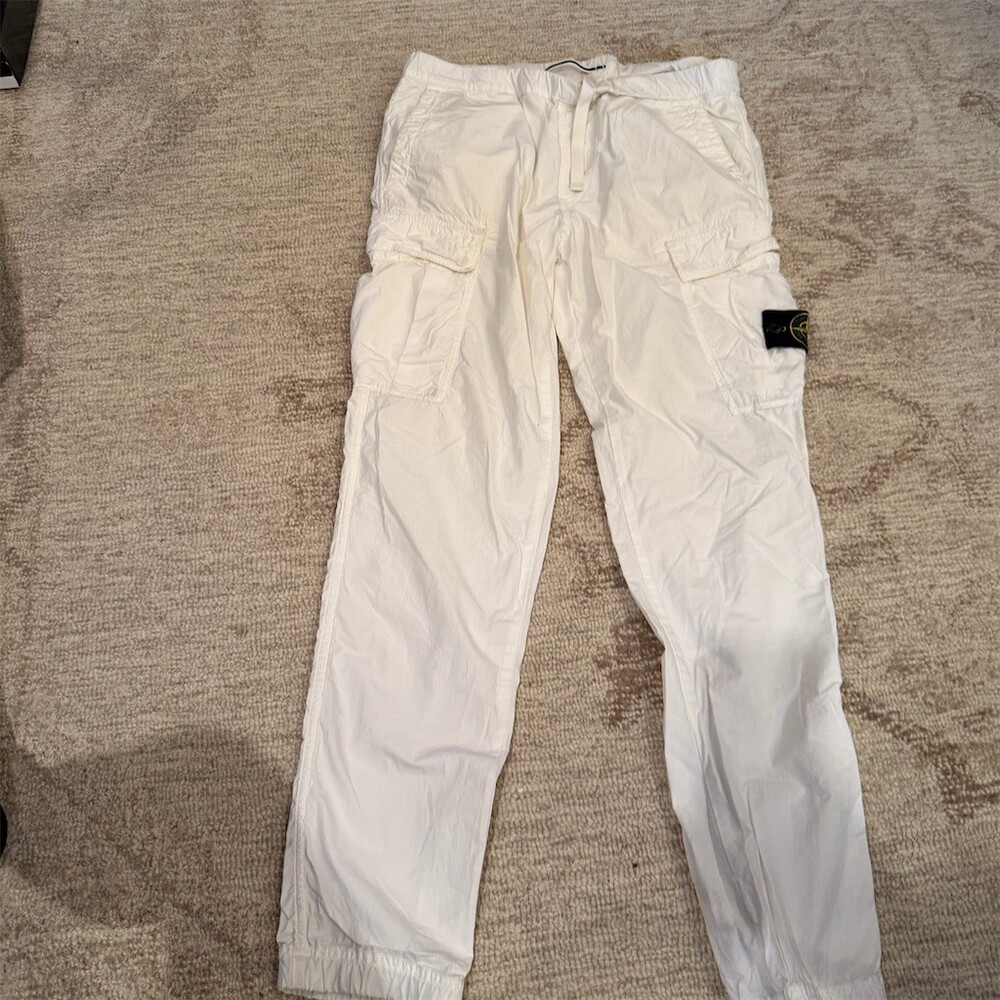 Stone Island Cargo Jogger Pants Men's 30x30 White Drawstring Elastic Cuffs